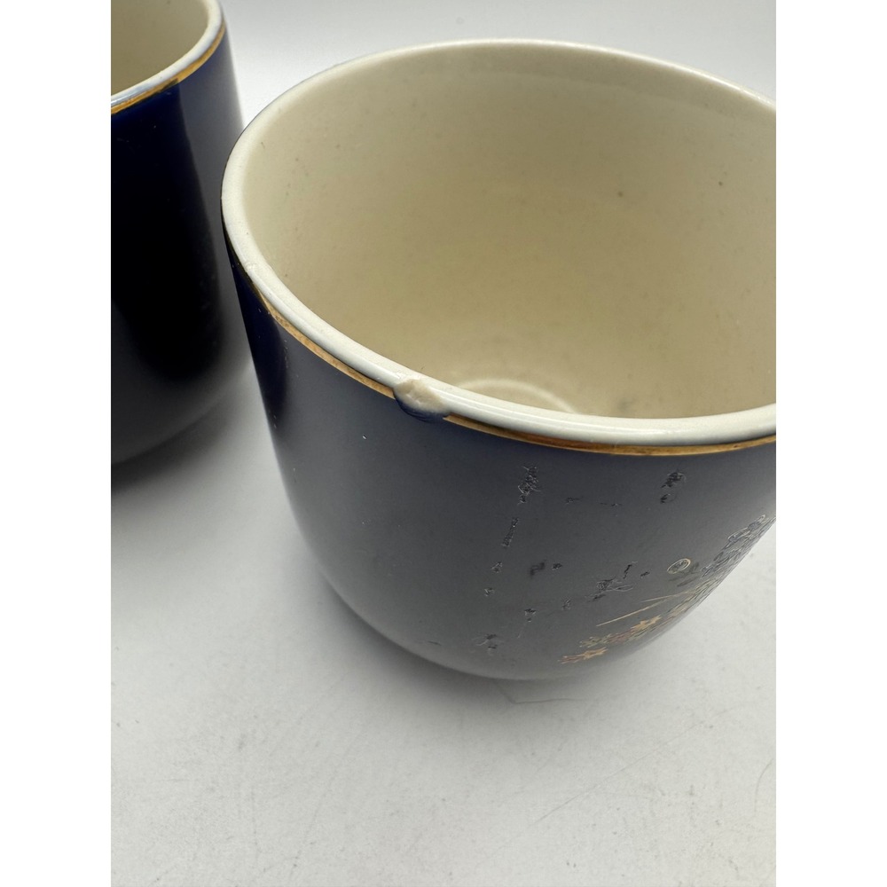 Set of 4 Vintage Japanese Tea Cups Floral Design Blue White - Picture 6 of 10